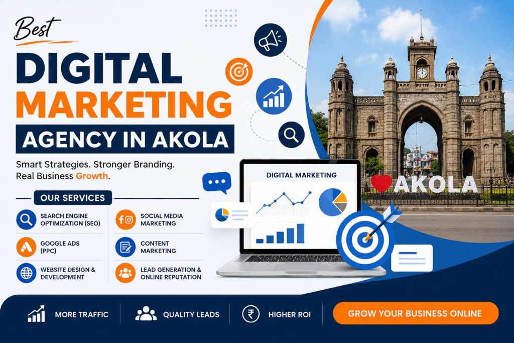 Digital Marketing Agency in Akola offering SEO, Google Ads, Social Media Marketing, Website Design, Content Marketing, and Lead Generation Services